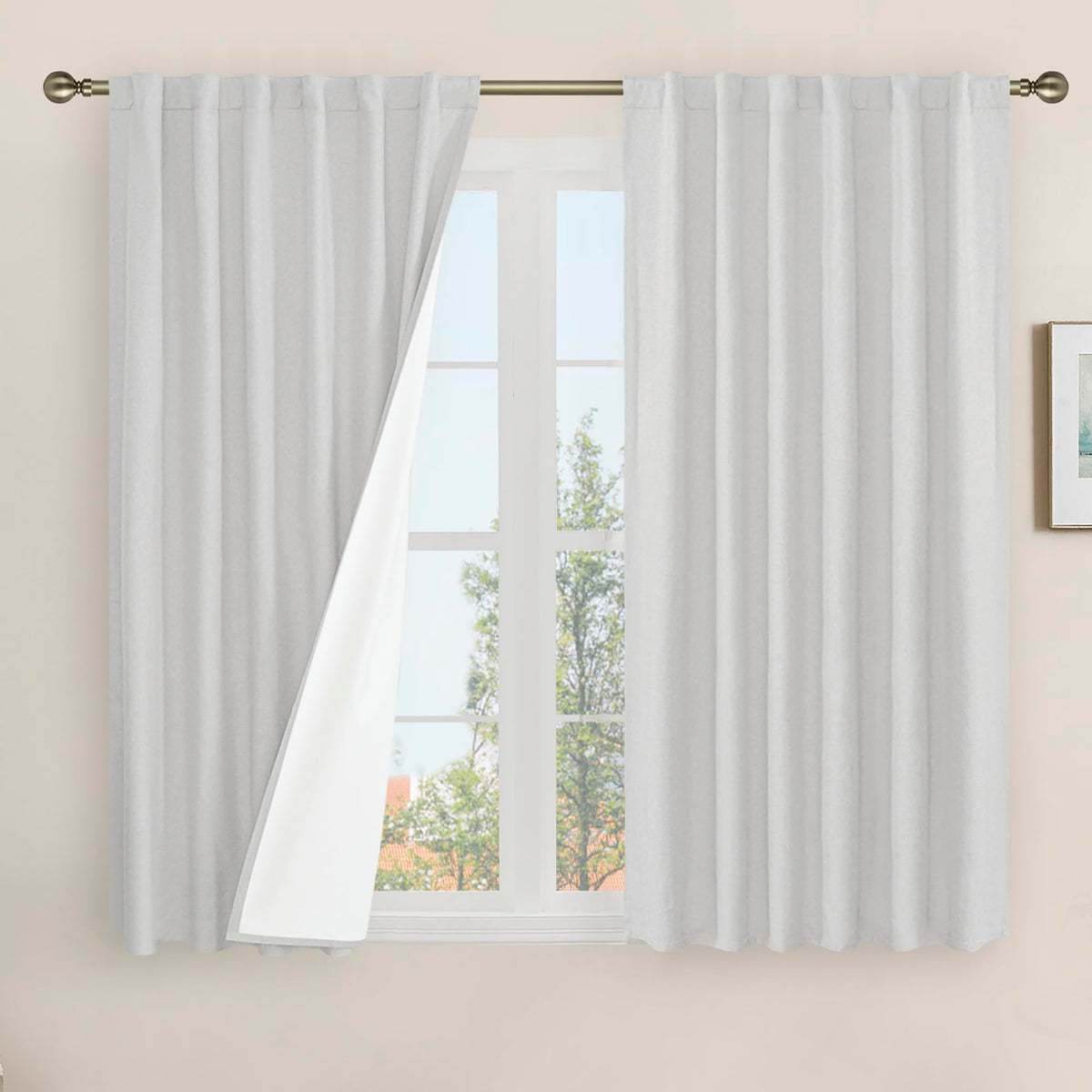 LAMIT Full Blackout Linen Kitchen Window Curtains 36 Inches Long, Ivory