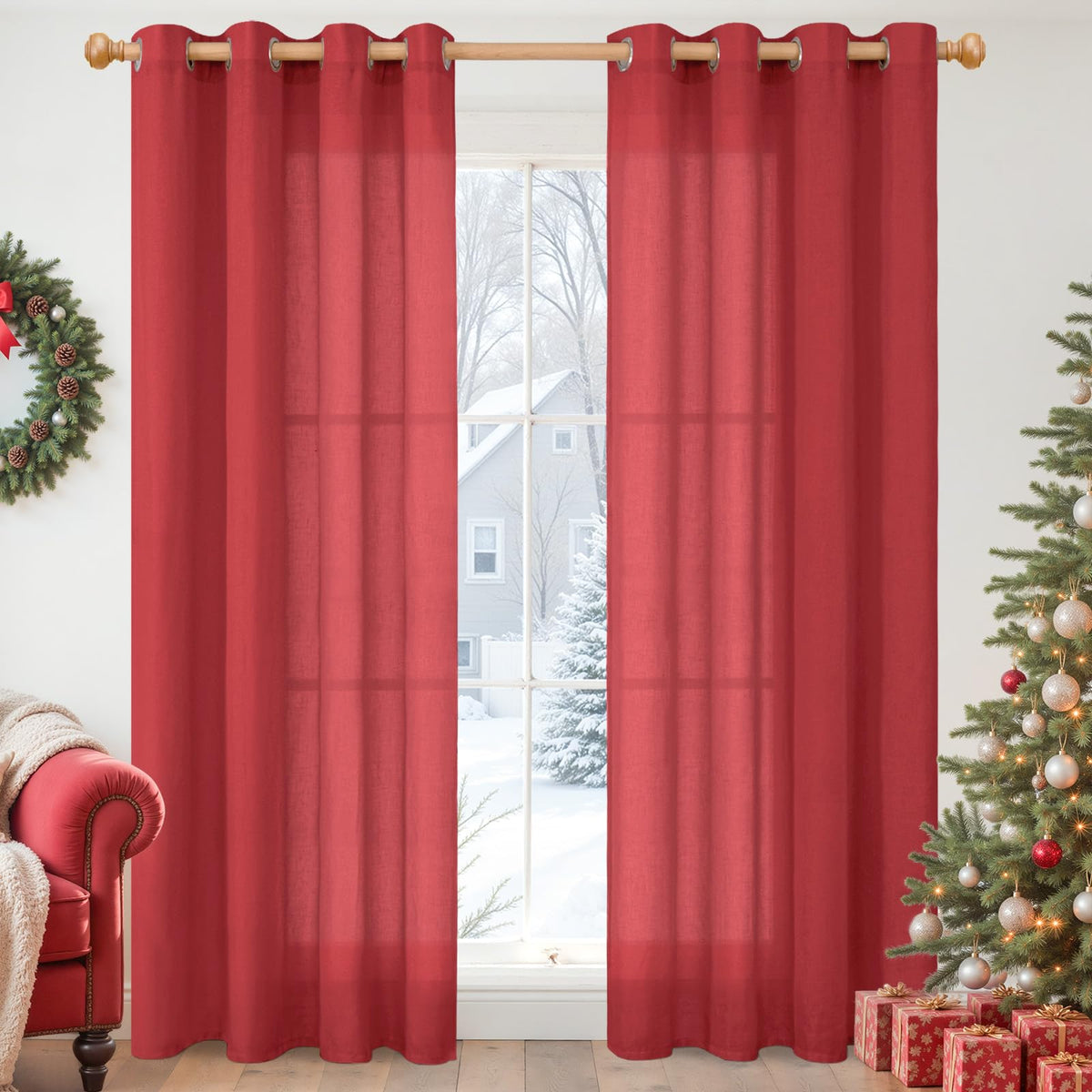 YoungsTex Linen Kitchen Window Curtains 40 Inch Length 2 Panels