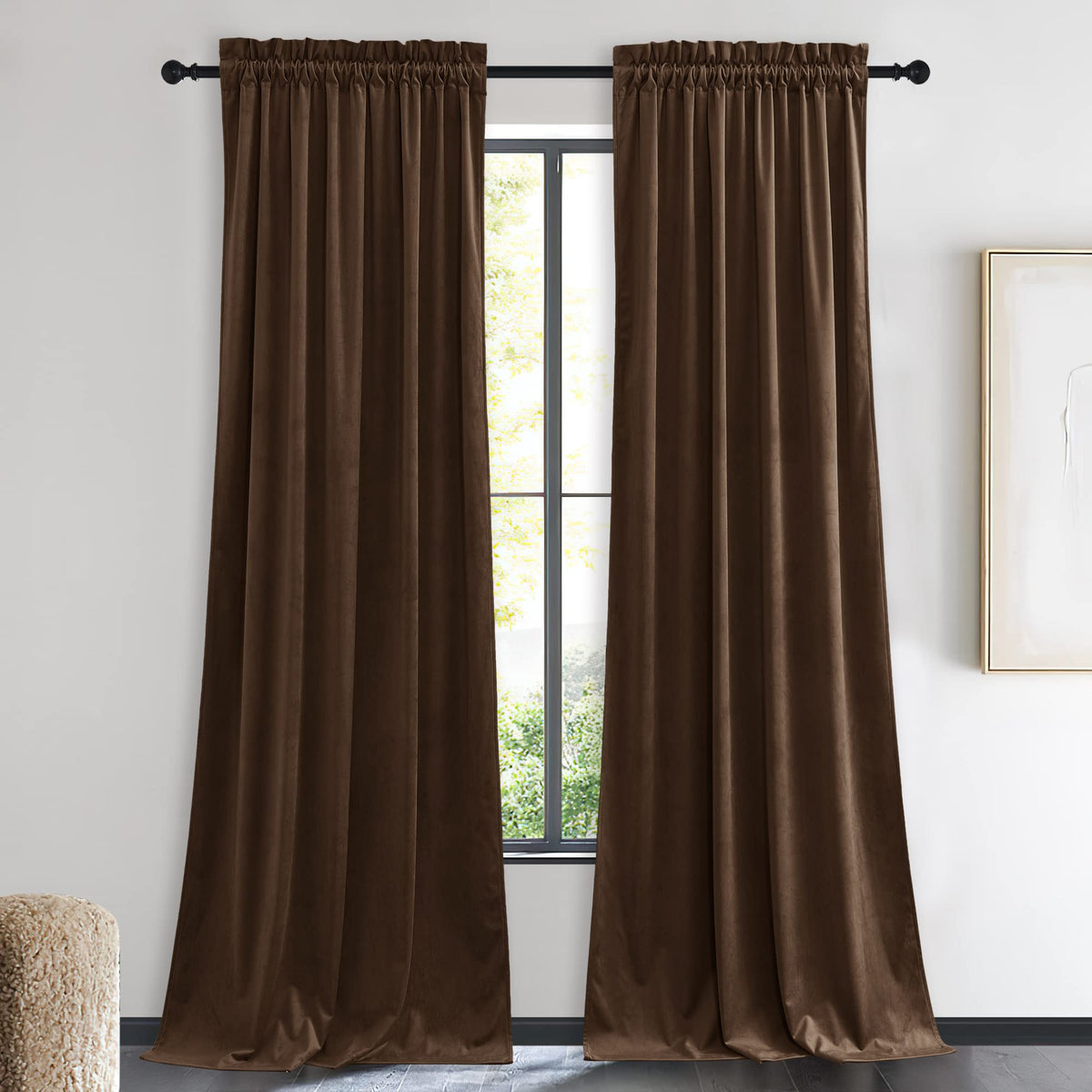 NICETOWN Black Out Velvet Curtains 63 inches Long for Kitchen