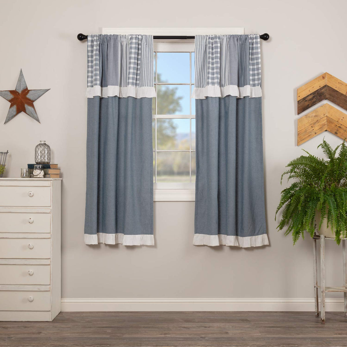 VHC Brands Sawyer Mill Curtain, Panel 63x36, Charcoal Khaki Tan