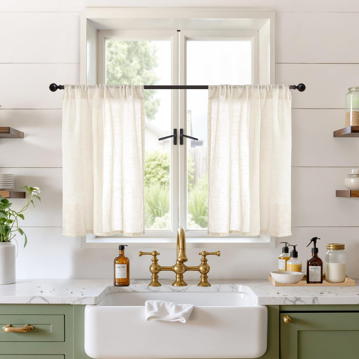 BGment Linen Kitchen Window Curtains Over Sink, 36 Inch Length Cafe Drapes