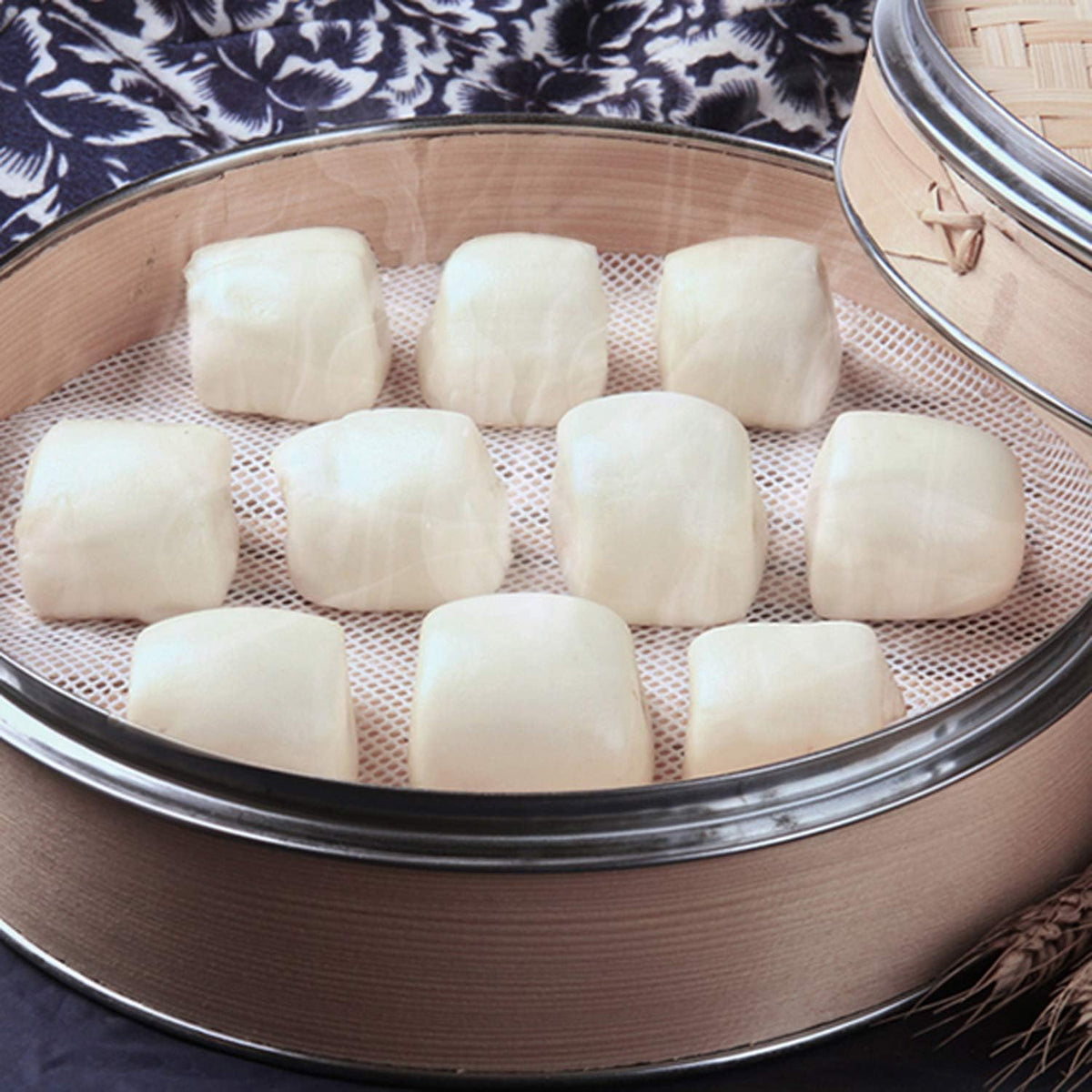 GUCUJI 12 Inch Silicone Bamboo Steamer Liners - Non-Stick, Reusable Steamer Mesh Mats for Steamed Buns, Dumplings, veggies, Dim Sum, Momo, Rice, and fish - Food Grade BPA Free (4Pcs)