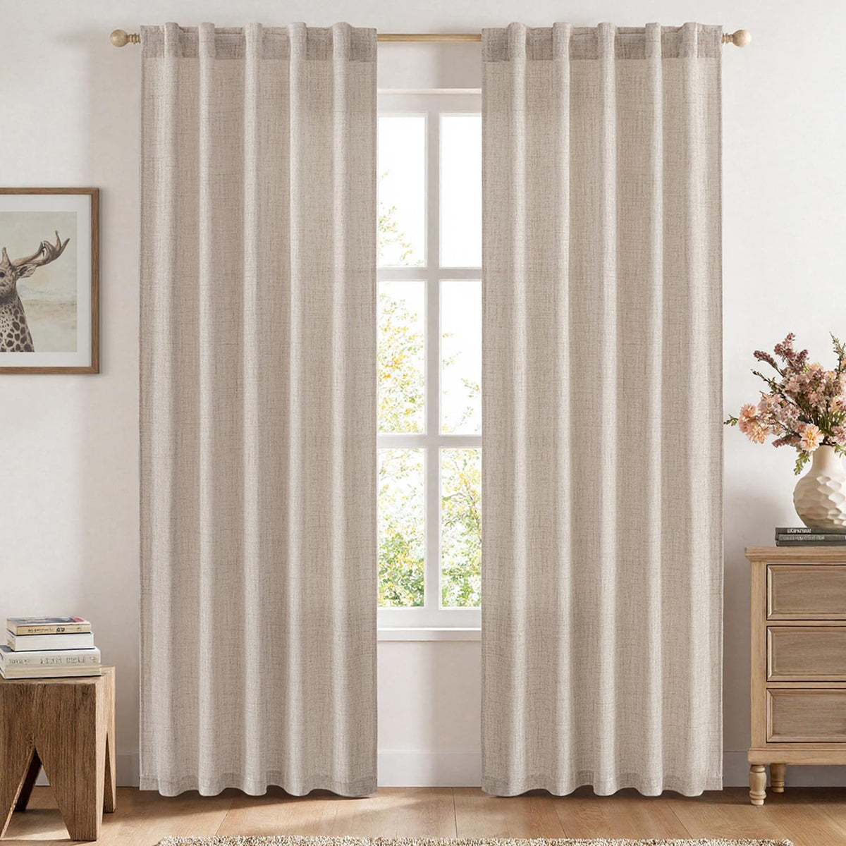 MIULEE 36 Inch Linen Textured Sheer Cafe Curtains Kitchen Window Tan Beige