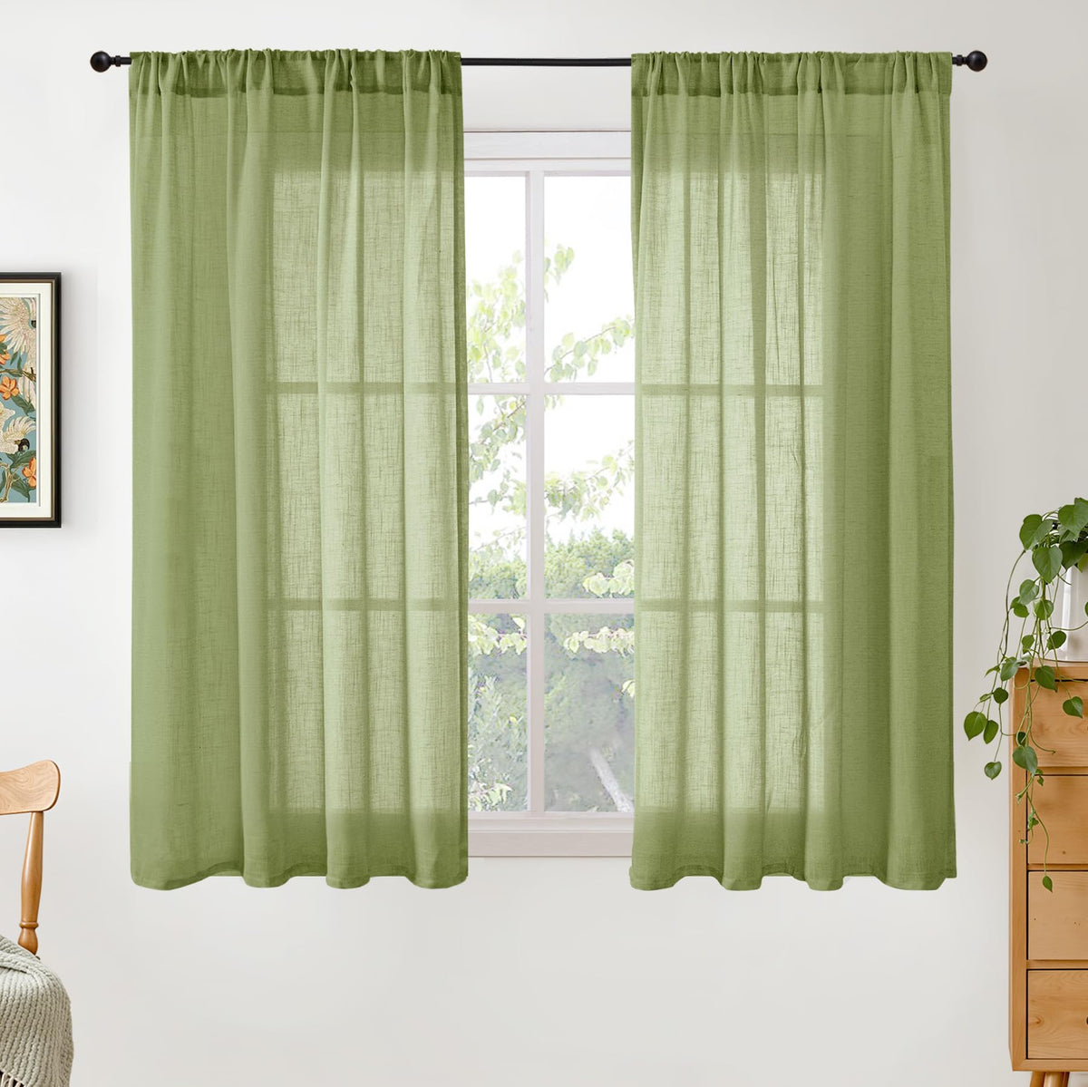 BGment Linen Kitchen Window Curtains Over Sink, 36 Inch Length Cafe Drapes