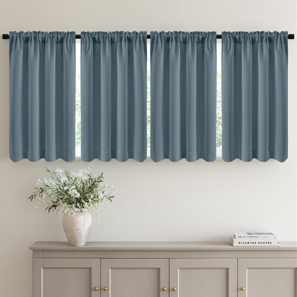 MIULEE Short 36 Inch Blackout Kitchen Window Curtain Black Set of 4 Panels