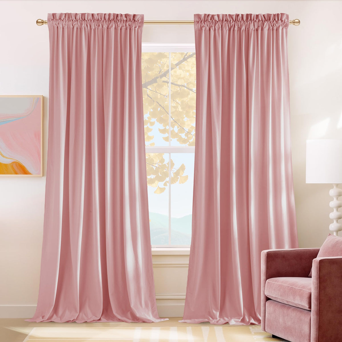 NICETOWN Black Out Velvet Curtains 63 inches Long for Kitchen