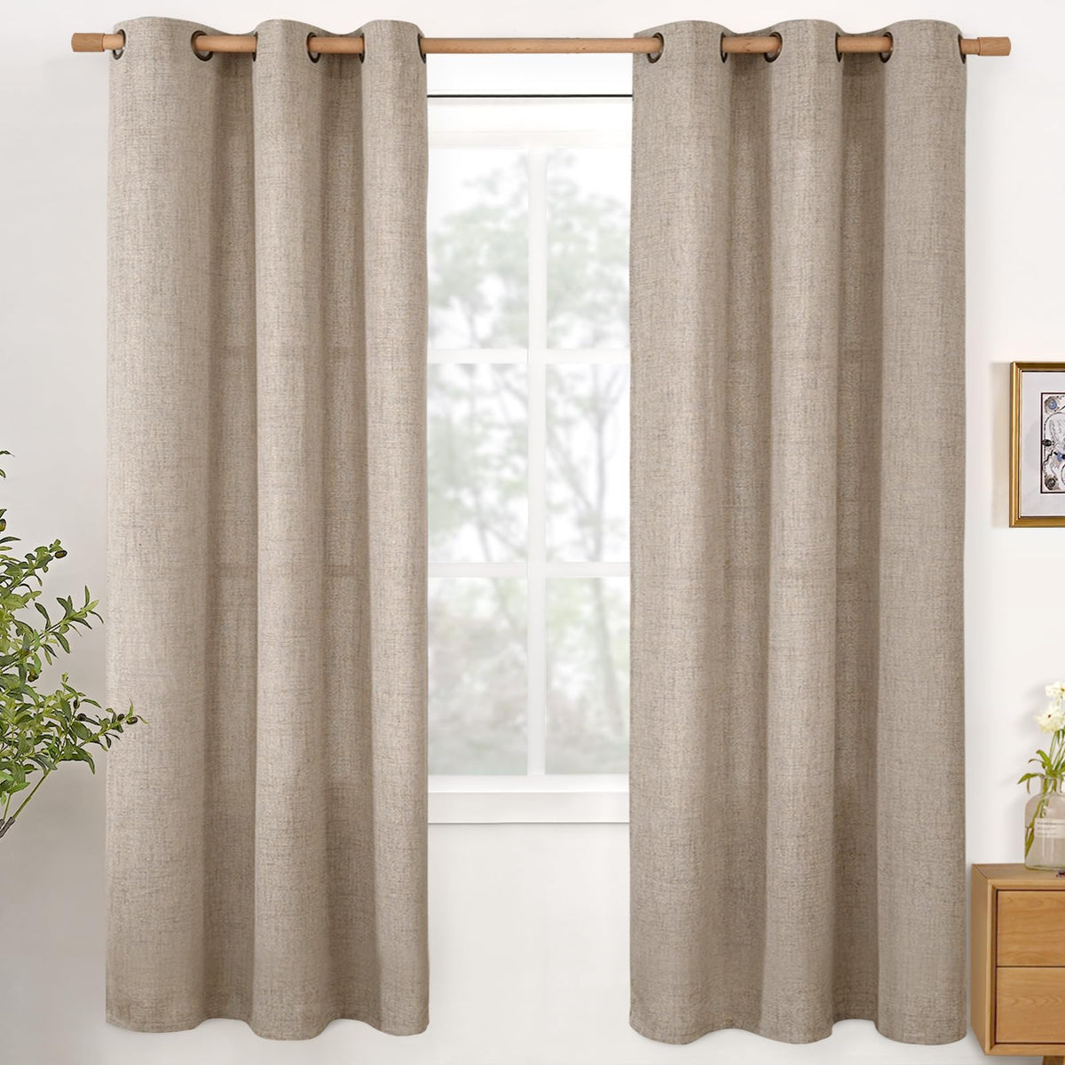 YoungsTex Linen Kitchen Window Curtains 40 Inch Length 2 Panels