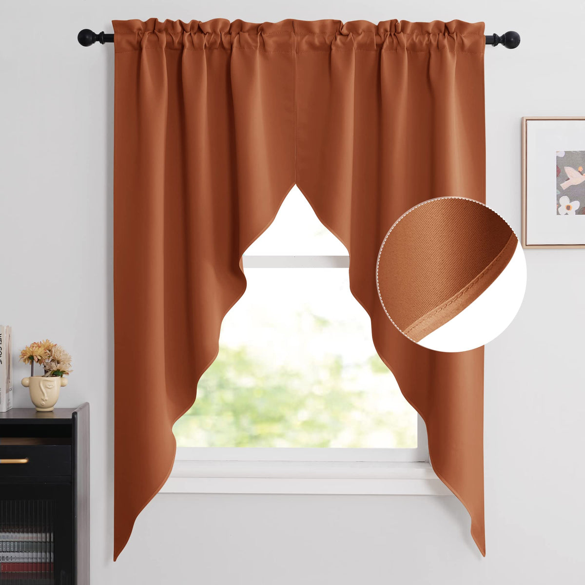 NICETOWN Burgundy Swag Curtains for Kitchen Over Sink 36 x 63 inches Long