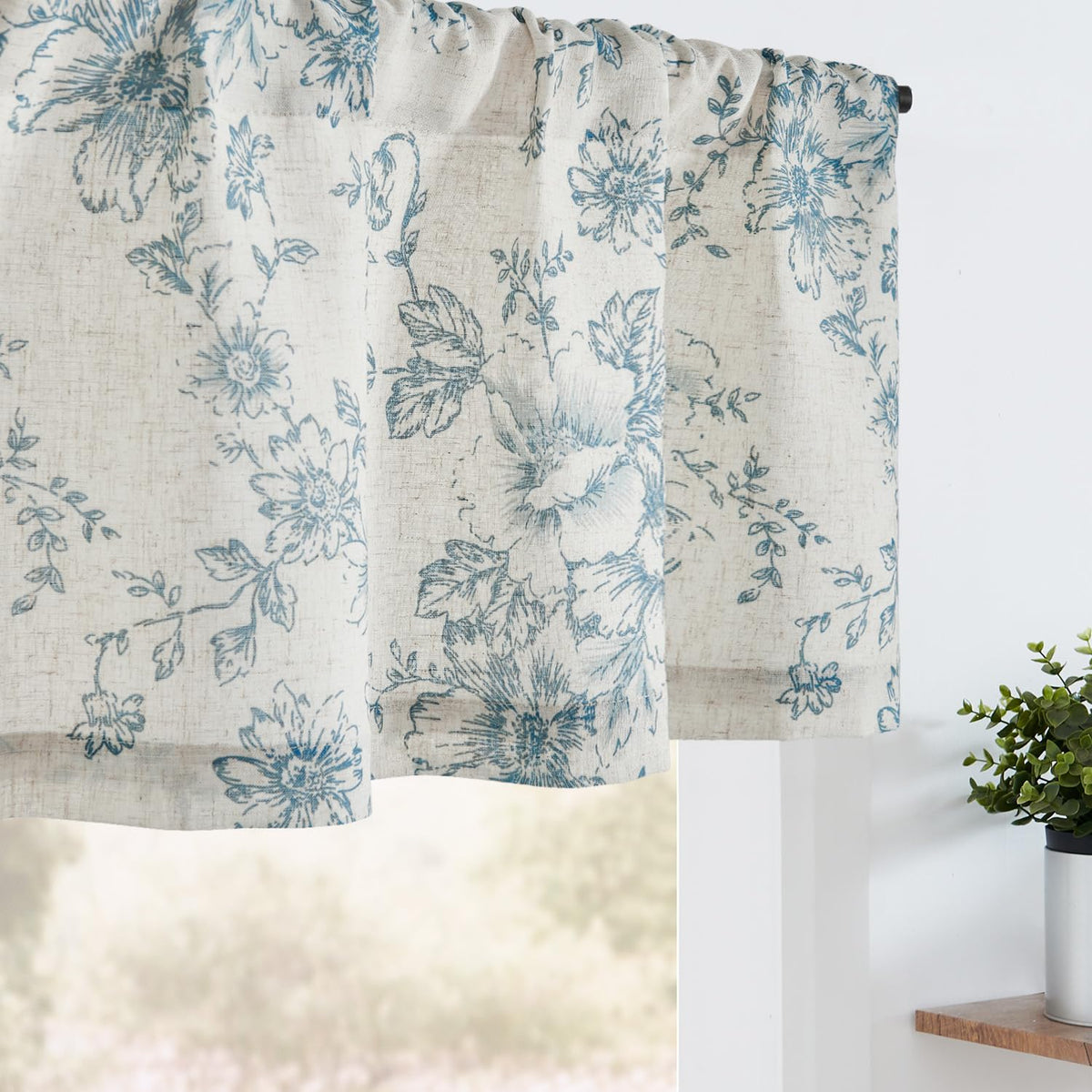 jinchan Linen Kitchen Valance with Lined Floral Valance Curtain 16 Inch Farmhouse Red Peony Flower Printed Curtain for Windows Living Room French Retro Patterned Rod Pocket 1 Panel Red on Beige