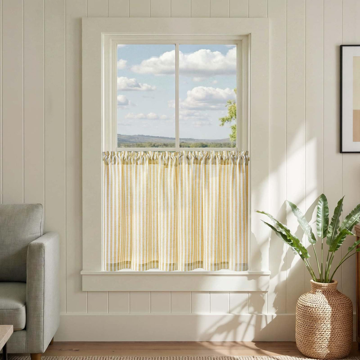 jinchan Striped Linen Kitchen Tier Curtains, 30 Inch, Sage Green, 2 Panels