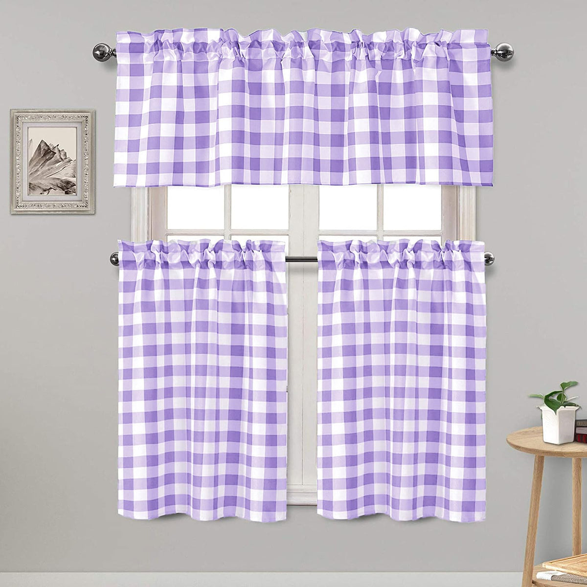 Hiasan 3 Piece Semi Sheer Curtains, Black and White