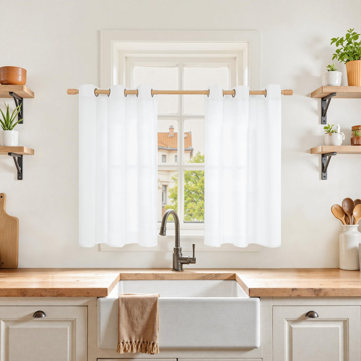 YoungsTex Linen Kitchen Window Curtains 40 Inch Length 2 Panels