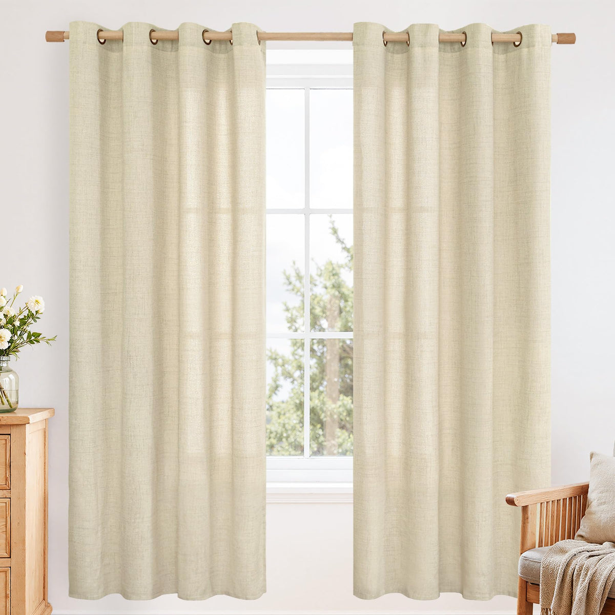YoungsTex Linen Kitchen Window Curtains 40 Inch Length 2 Panels
