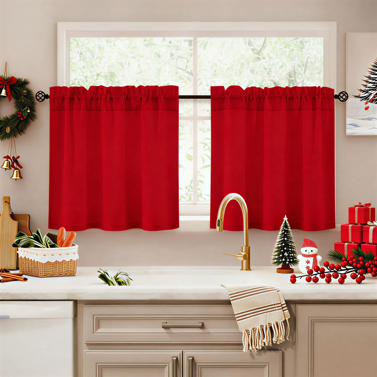 HOMEIDEAS Non-See-Through White Sheer Kitchen Curtains, 30 X 36 Inches Long