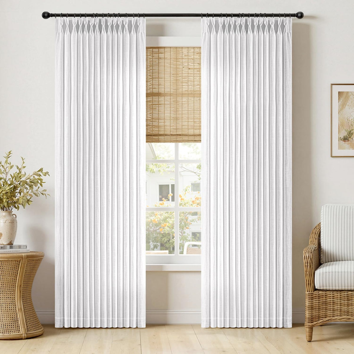 MIULEE Pinch Pleated Thick Linen Curtains 36 Inches Long 2 Panels Natural
