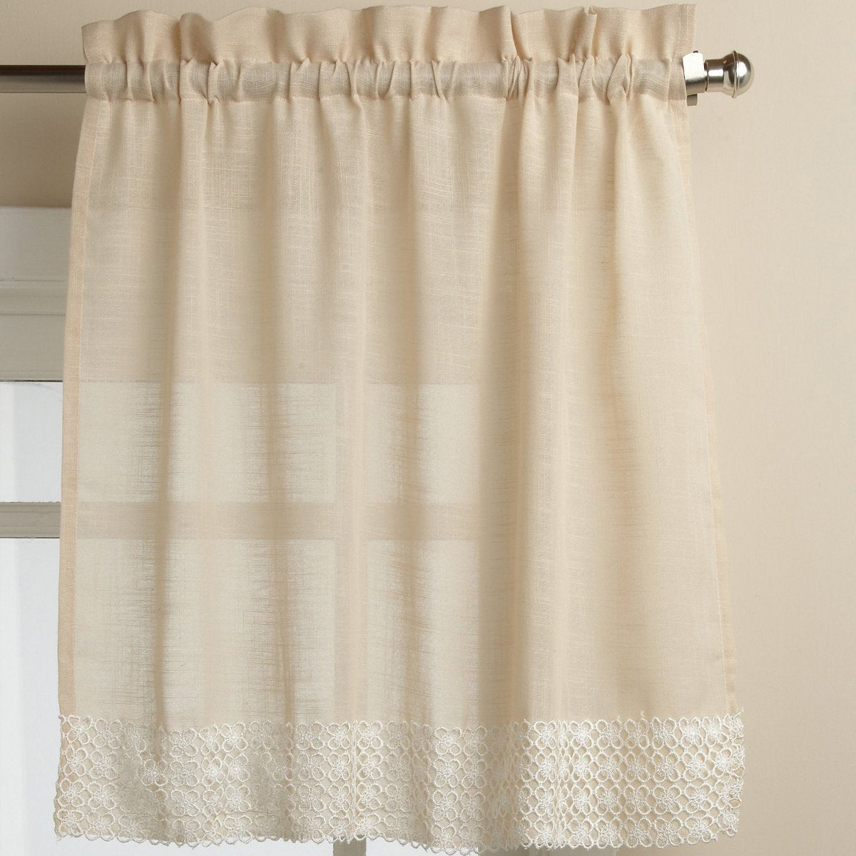 Sweet Home Collection Old World Style Floral Heavy Lace Kitchen Curtain Swag pair Hopewell Cream