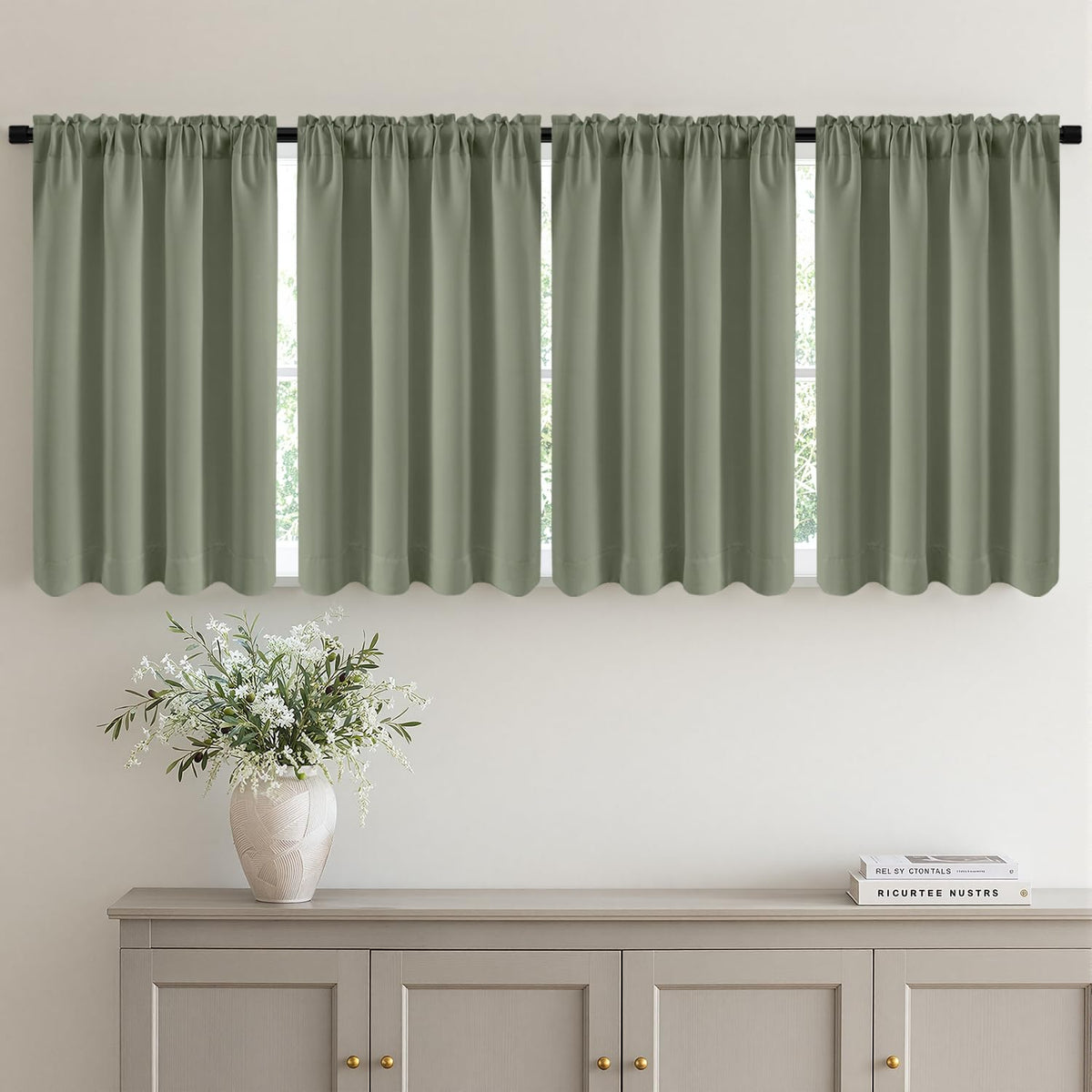 MIULEE Short 36 Inch Blackout Kitchen Window Curtain Black Set of 4 Panels