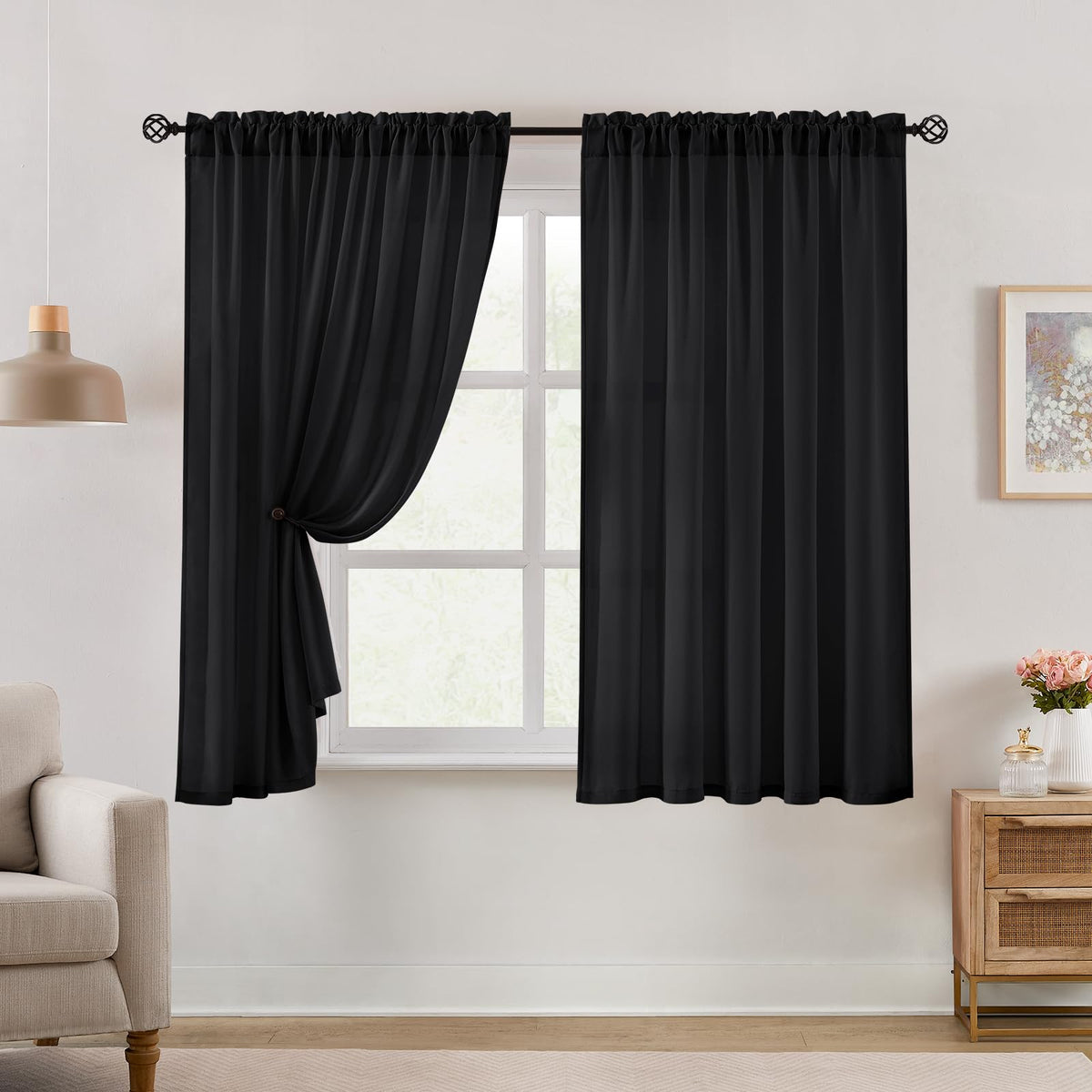 HOMEIDEAS Non-See-Through White Sheer Kitchen Curtains, 30 X 36 Inches Long