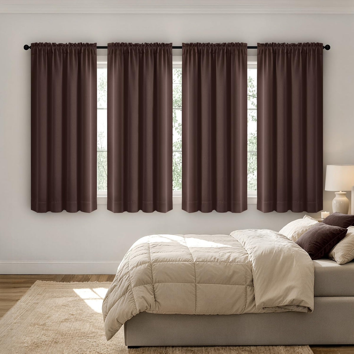 MIULEE Short 36 Inch Blackout Kitchen Window Curtain Black Set of 4 Panels