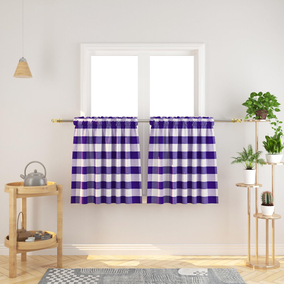 Buffalo Check Kitchen Tier Curtain 24 inches Long Plaid Gingham Rod Pocket Classic Cafe Curtains Country Farmhouse Kitchen Half Window Curtains 2 Panels Beige & White