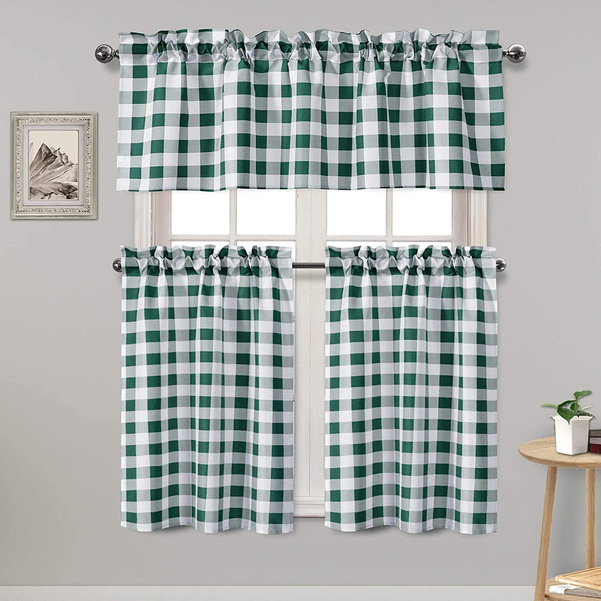 Hiasan 3 Piece Semi Sheer Curtains, Black and White