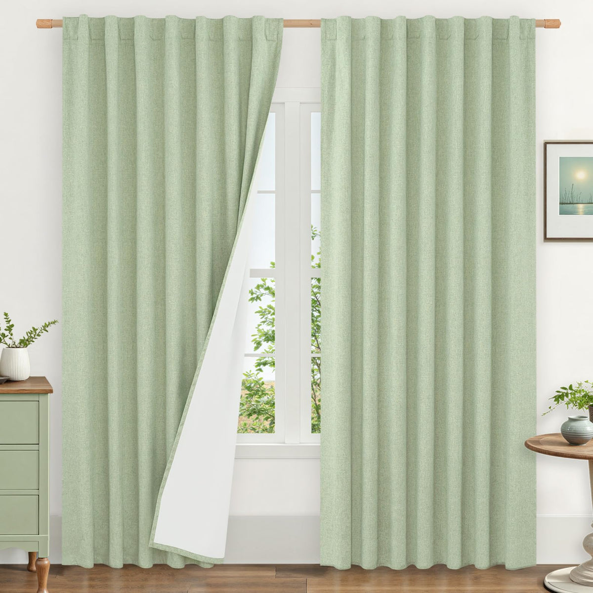 LAMIT Full Blackout Linen Kitchen Window Curtains 36 Inches Long, Ivory