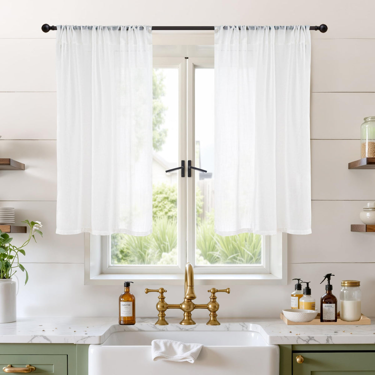 BGment Linen Kitchen Window Curtains Over Sink, 36 Inch Length Cafe Drapes