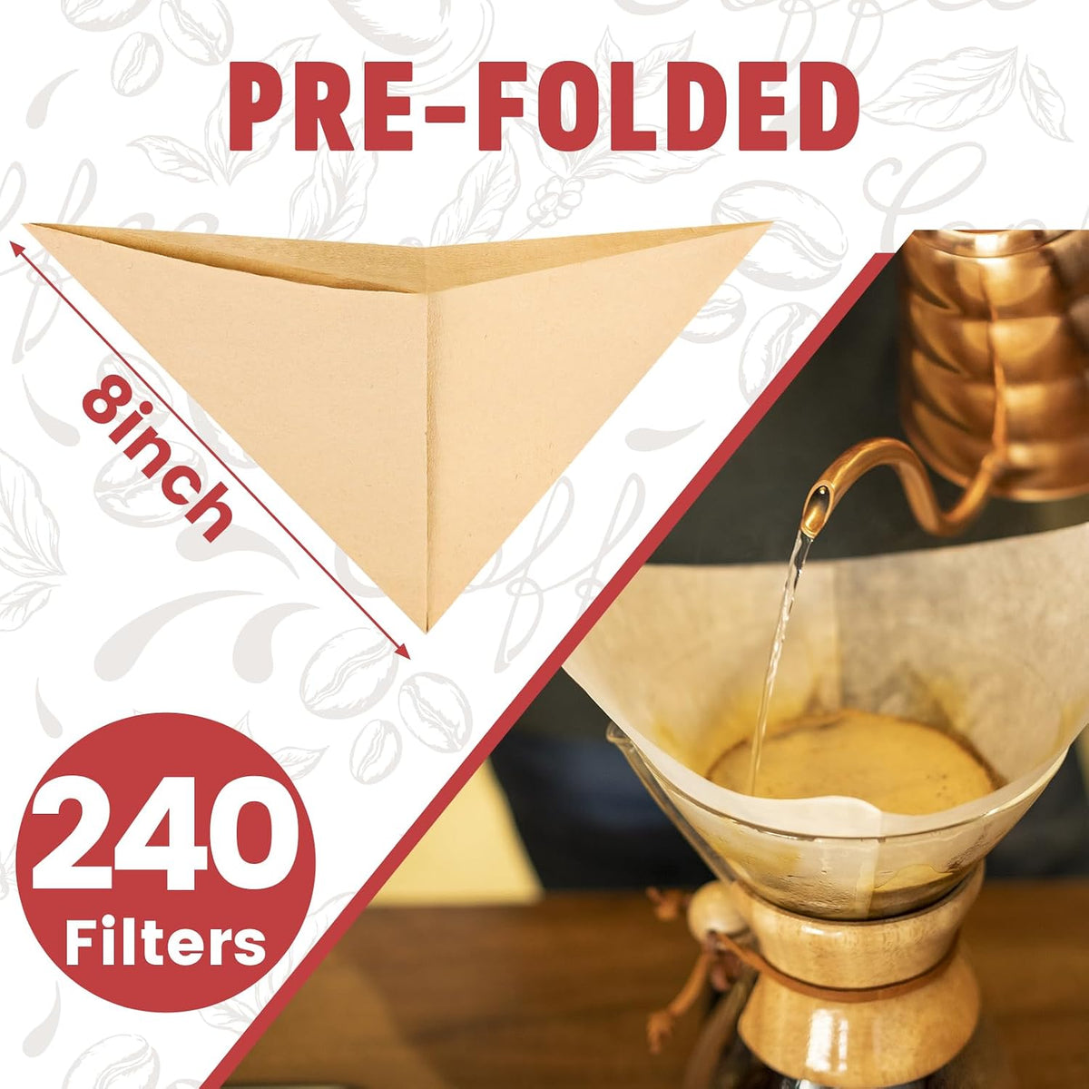 Pre-Folded Unbleached Cone Coffee Filters – Premium Thick Paper, Compatible with Pour-Over Coffee Makers (240 Filters)