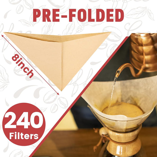 Pre-Folded Unbleached Cone Coffee Filters – Premium Thick Paper, Compatible with Pour-Over Coffee Makers (240 Filters)