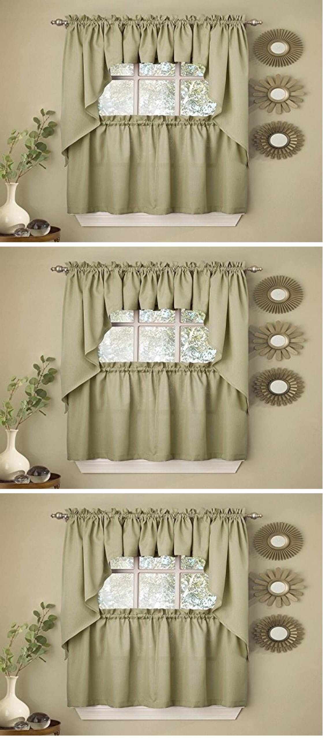 Sweet Home Collection Old World Style Floral Heavy Lace Kitchen Curtain Swag pair Hopewell Cream