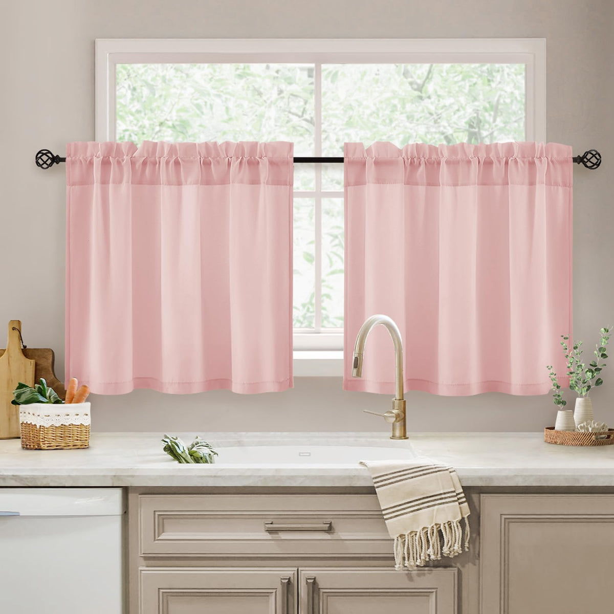 HOMEIDEAS Non-See-Through White Sheer Kitchen Curtains, 30 X 36 Inches Long