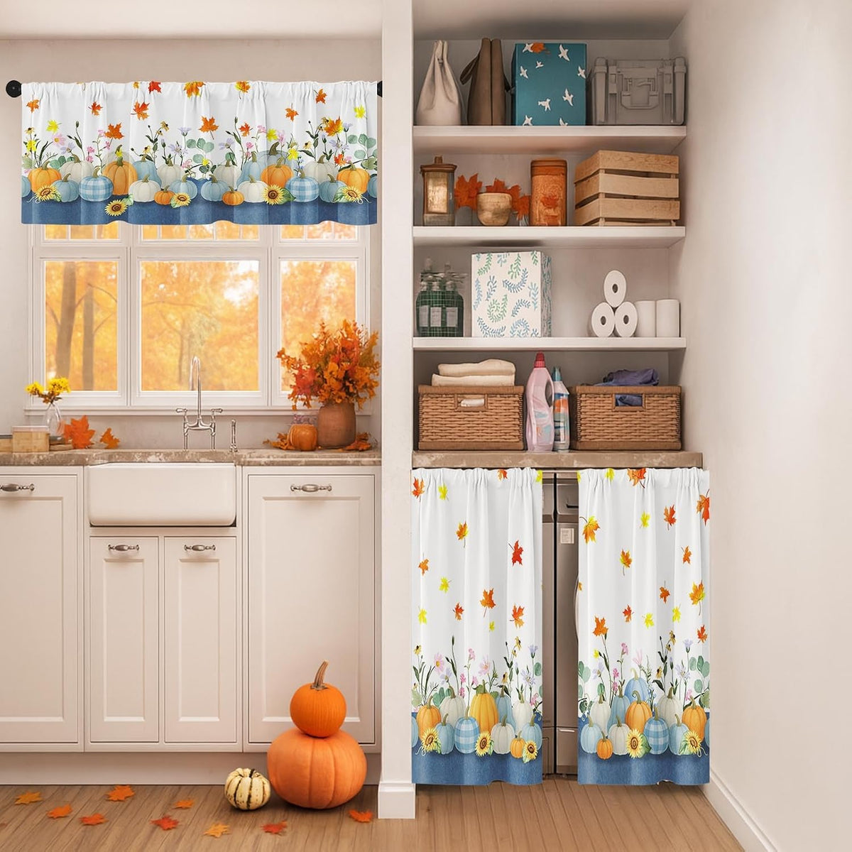 Arttown Fall Kitchen Curtains Sets for Windows, 52x36 Inch, Maple Pumpkins