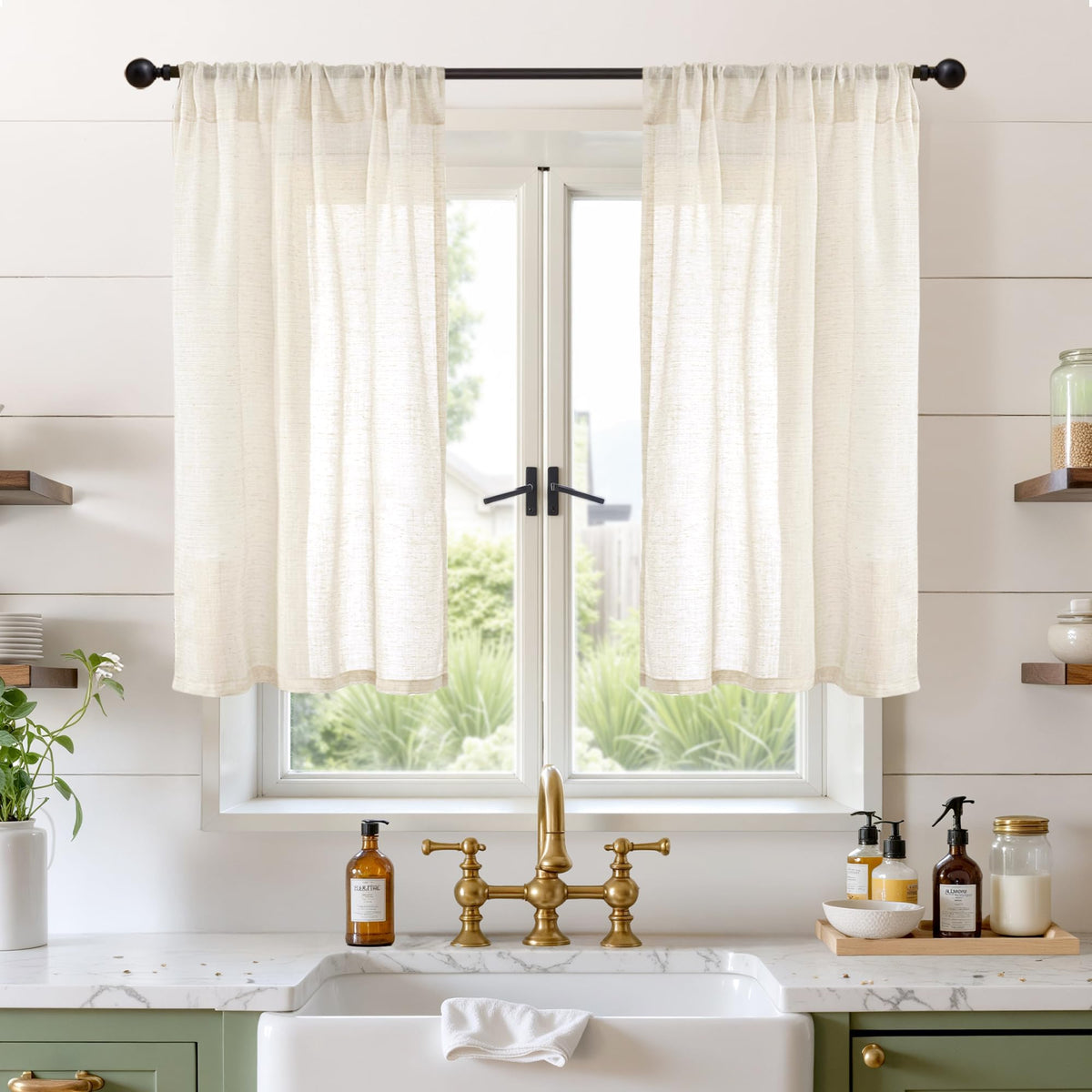 BGment Linen Kitchen Window Curtains Over Sink, 36 Inch Length Cafe Drapes