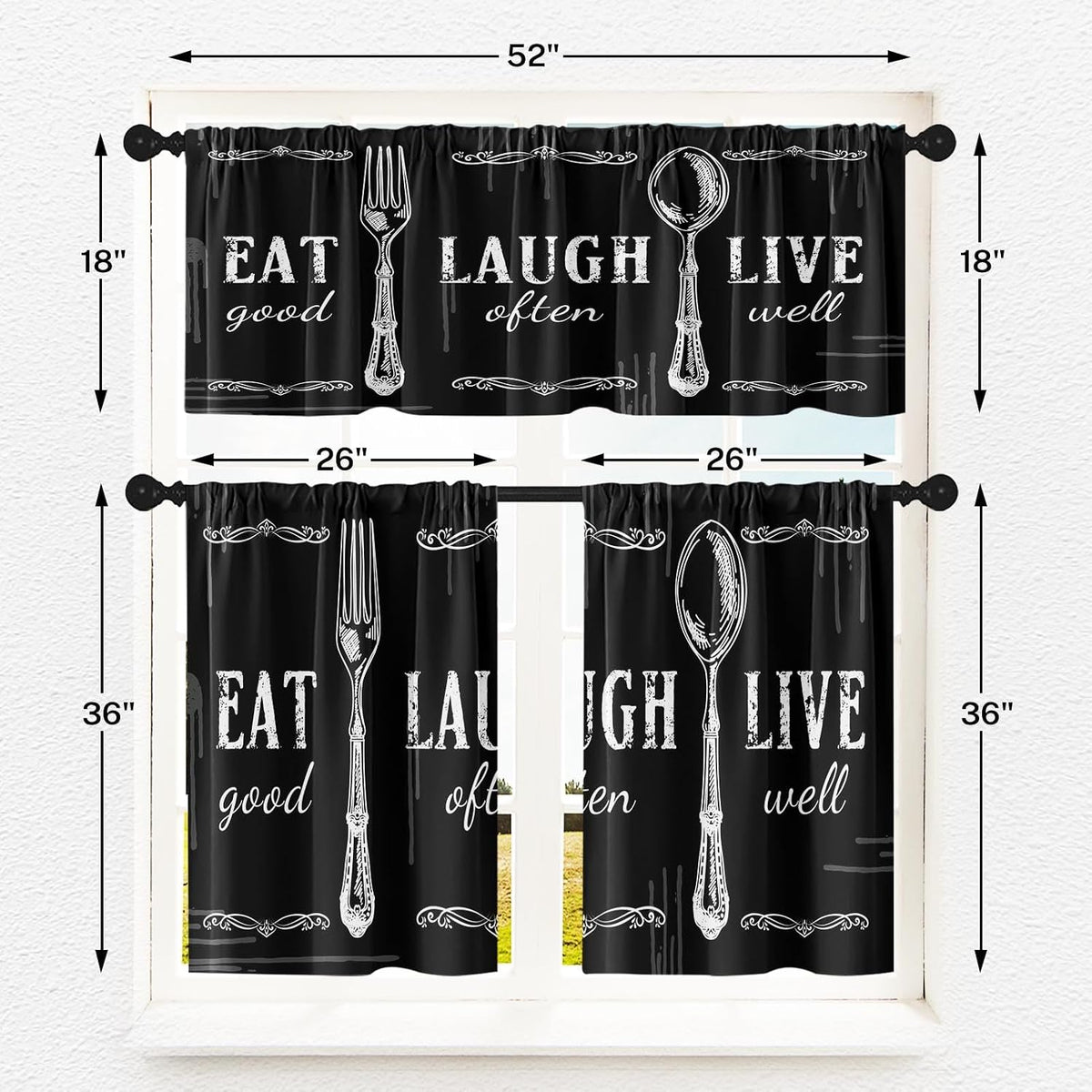 Kitchen Curtains Sets for Windows, 52x36 Inch, Farmhouse 3 Pack,