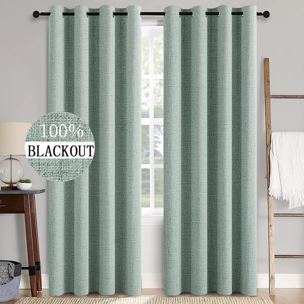 MIULEE 100% Blackout Linen Curtains for Bedroom 52x54 Inches Natural Beige