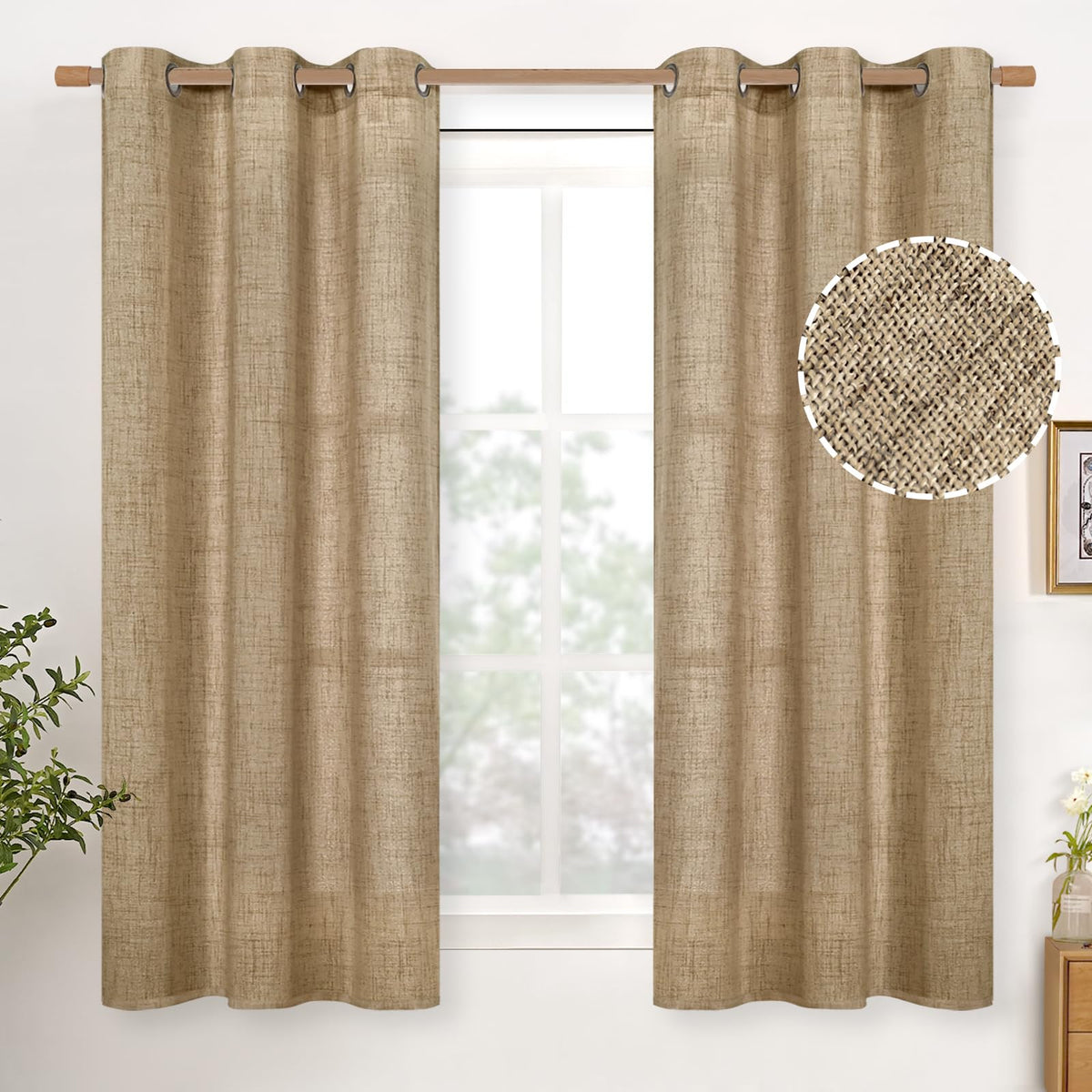 YoungsTex Linen Kitchen Window Curtains 40 Inch Length 2 Panels