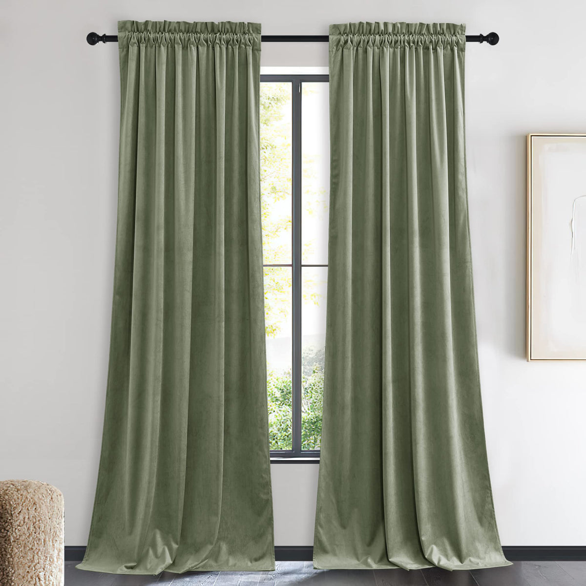 NICETOWN Black Out Velvet Curtains 63 inches Long for Kitchen