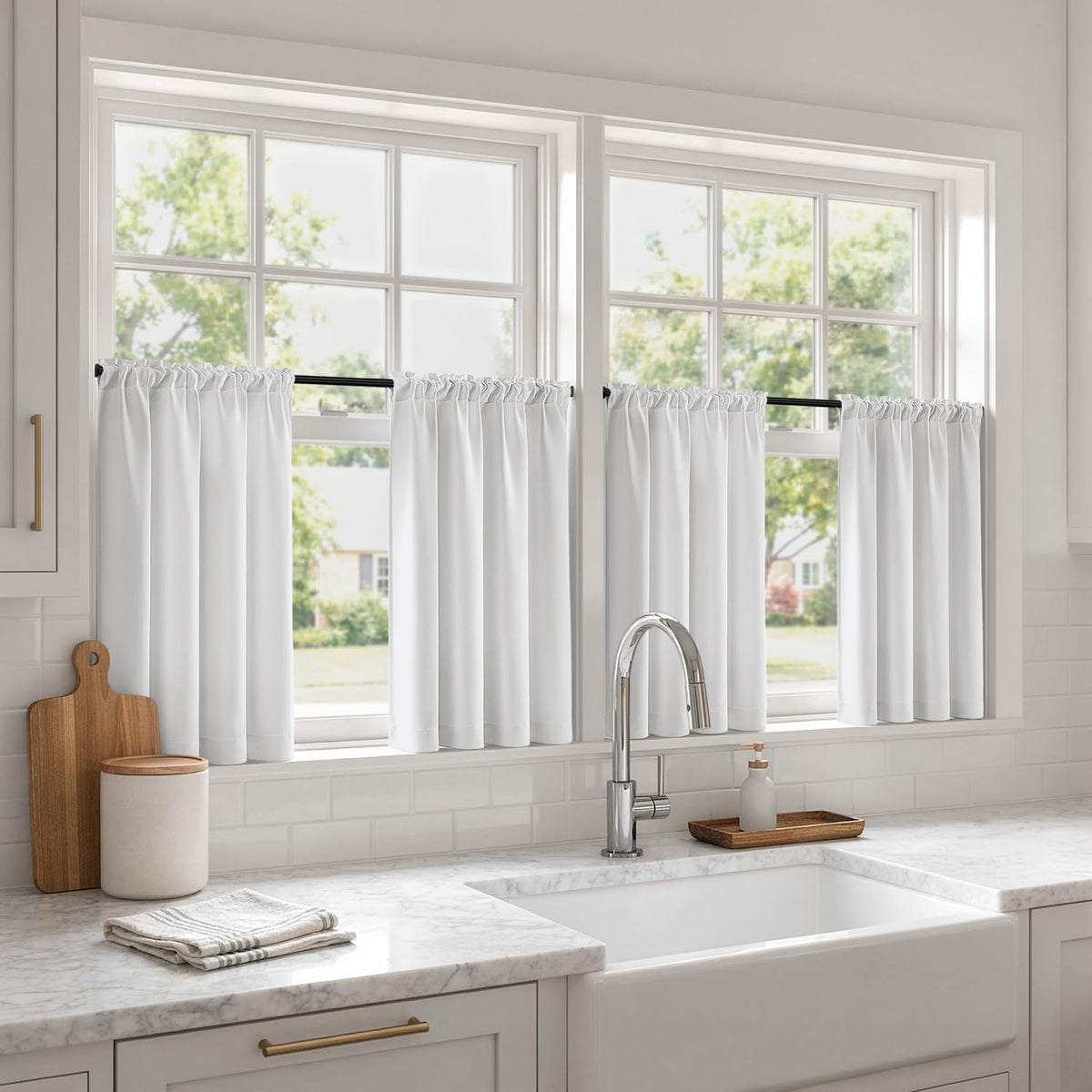 MIULEE Short 36 Inch Blackout Kitchen Window Curtain Black Set of 4 Panels
