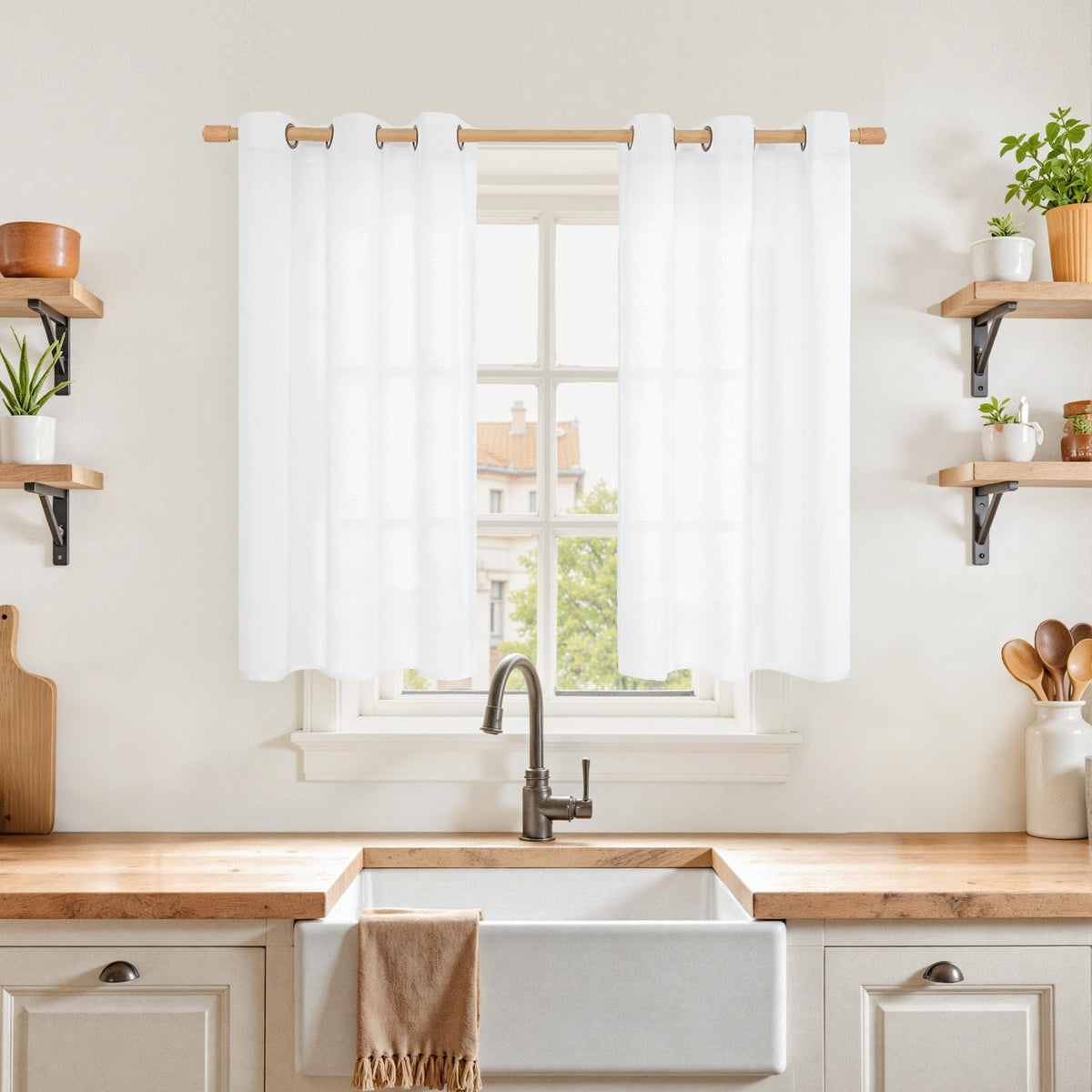 YoungsTex Linen Kitchen Window Curtains 40 Inch Length 2 Panels