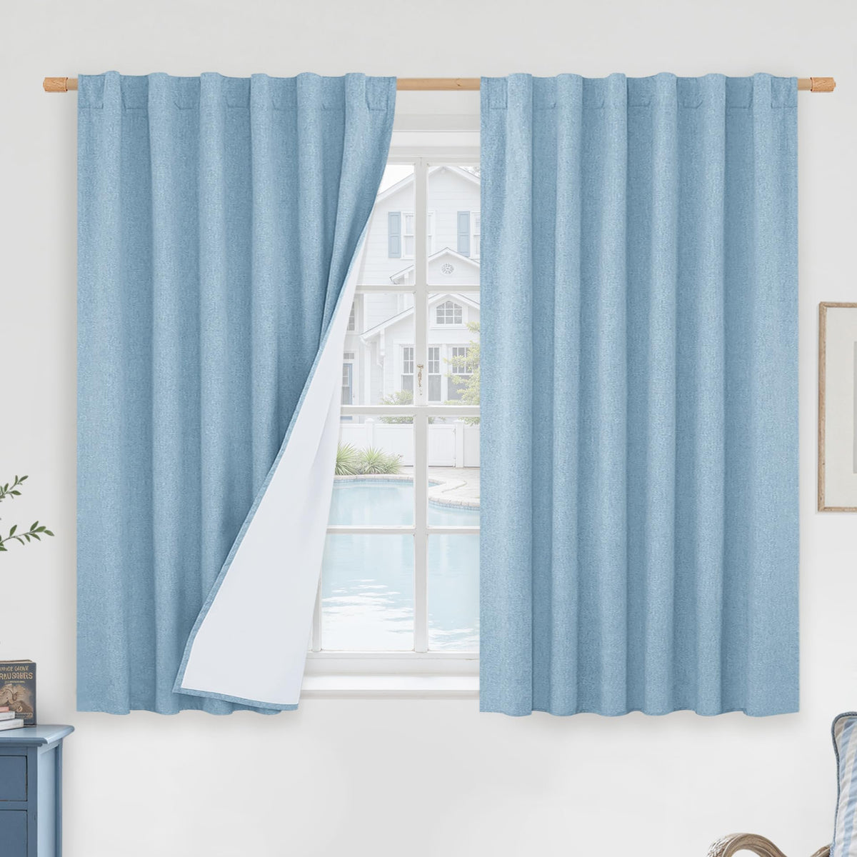 LAMIT Full Blackout Linen Kitchen Window Curtains 36 Inches Long, Ivory