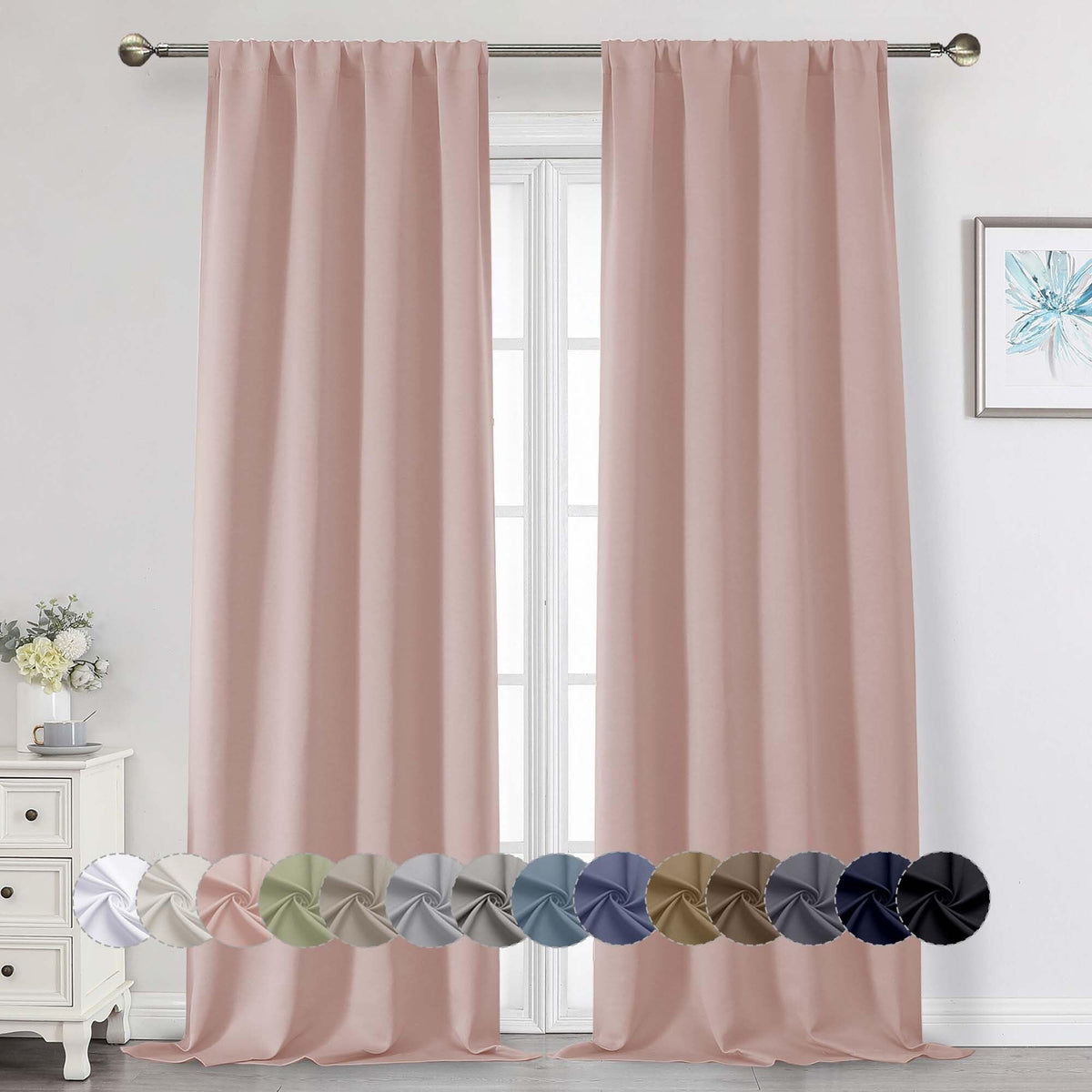 Black Cafe Blackout Curtains 36 Inch Length 2 Panels Set, Soft Solid Thermal Insulated Room Darkening Small Window Curtains for Kitchen Bathroom Basement, Black, Each, 40" Wx36 L