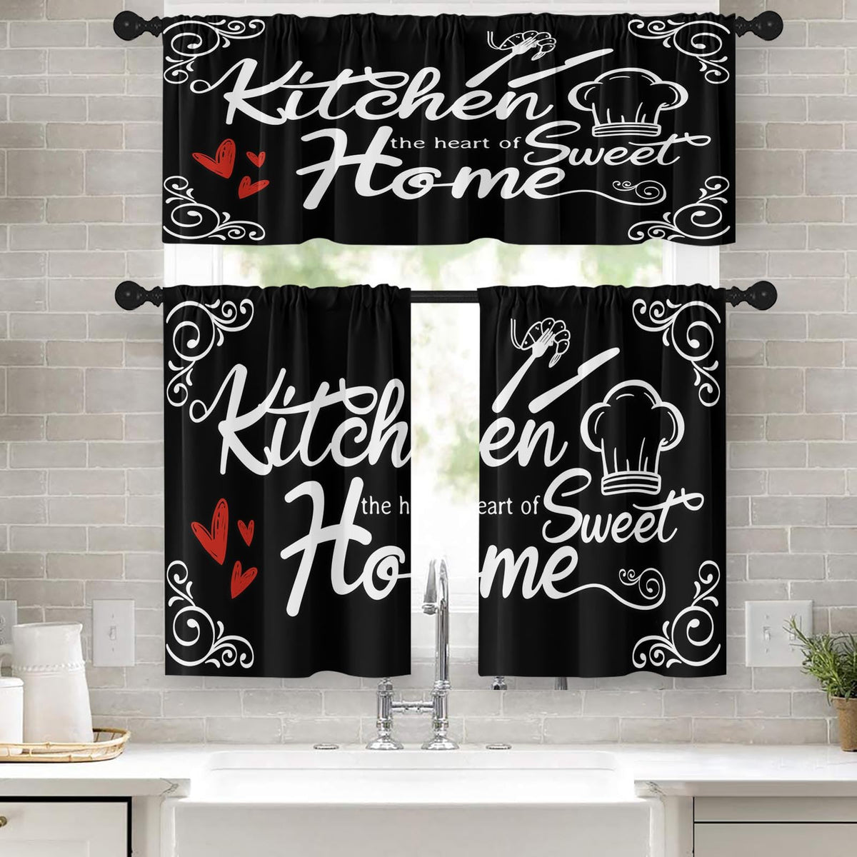 Kitchen Curtains Sets for Windows 52x36 Inch, 3 Pack Farmhouse Teal
