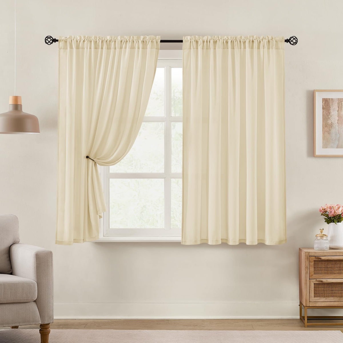 HOMEIDEAS Non-See-Through White Sheer Kitchen Curtains, 30 X 36 Inches Long