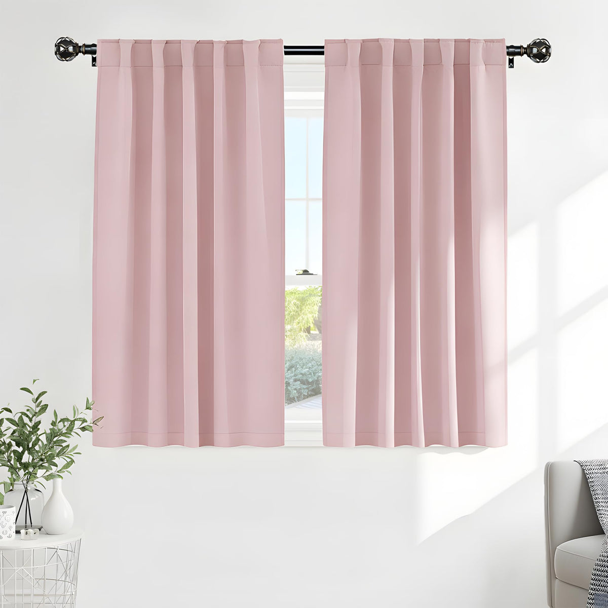 PONY DANCE Black Kitchen Blackout Curtains Over Sink, W 42 x L 45 inches