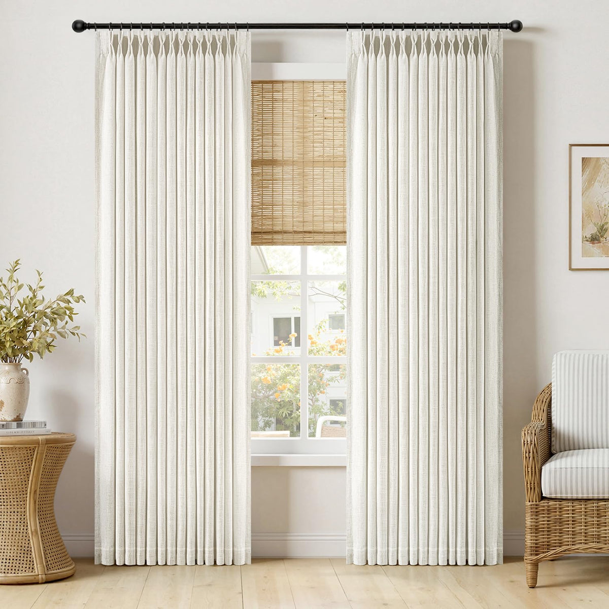 MIULEE Pinch Pleated Thick Linen Curtains 36 Inches Long 2 Panels Natural
