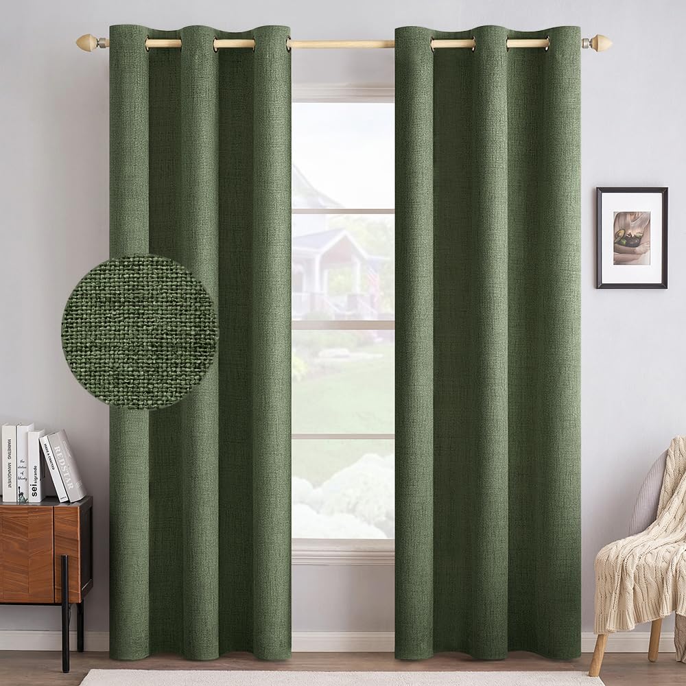 MIULEE 100% Blackout Linen Curtains for Bedroom 52x54 Inches Natural Beige