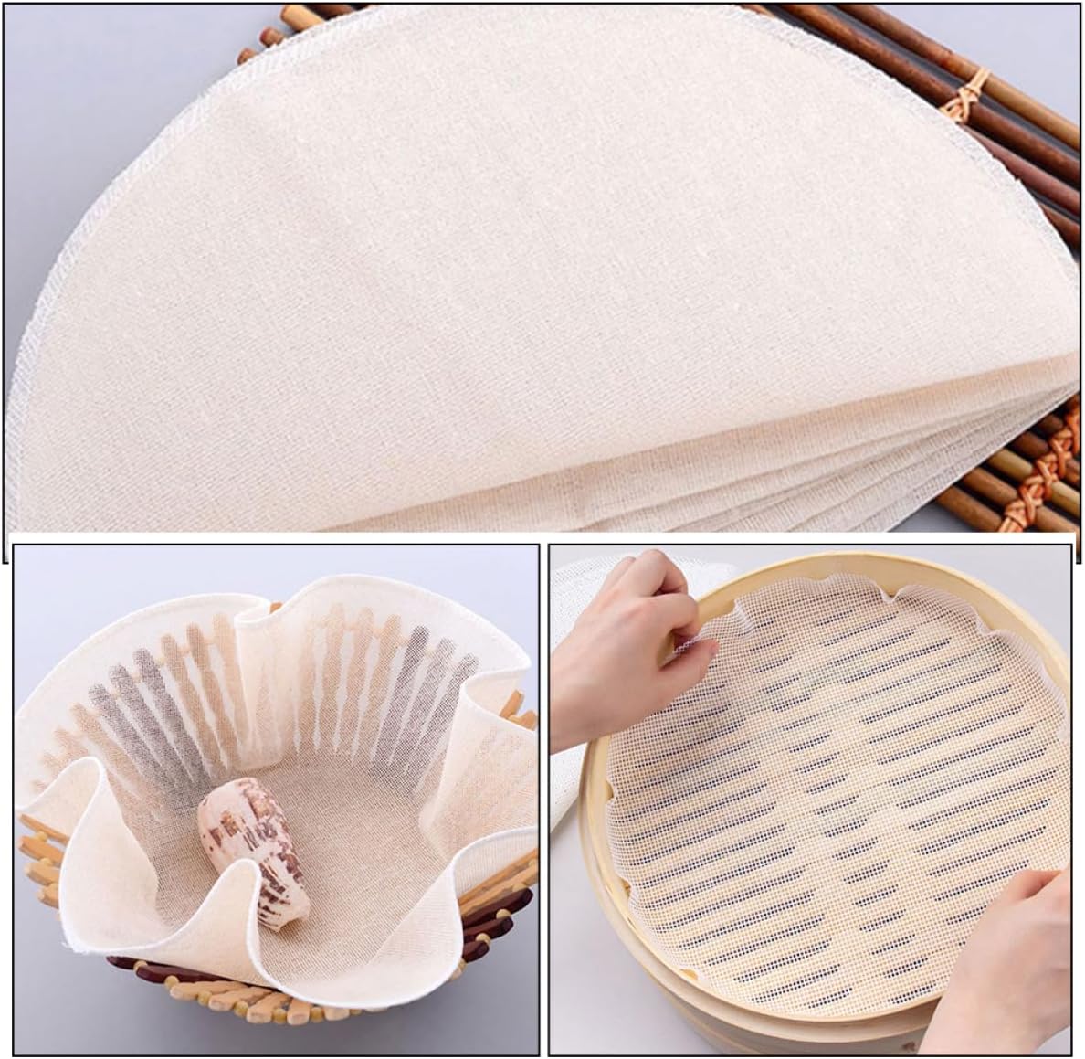 Garneck 10pcs Cotton Steamer Liners Reusable Round Mats for Steamed Buns and Dumplings Non-stick Cooking Breathable Design for Even Cooking and