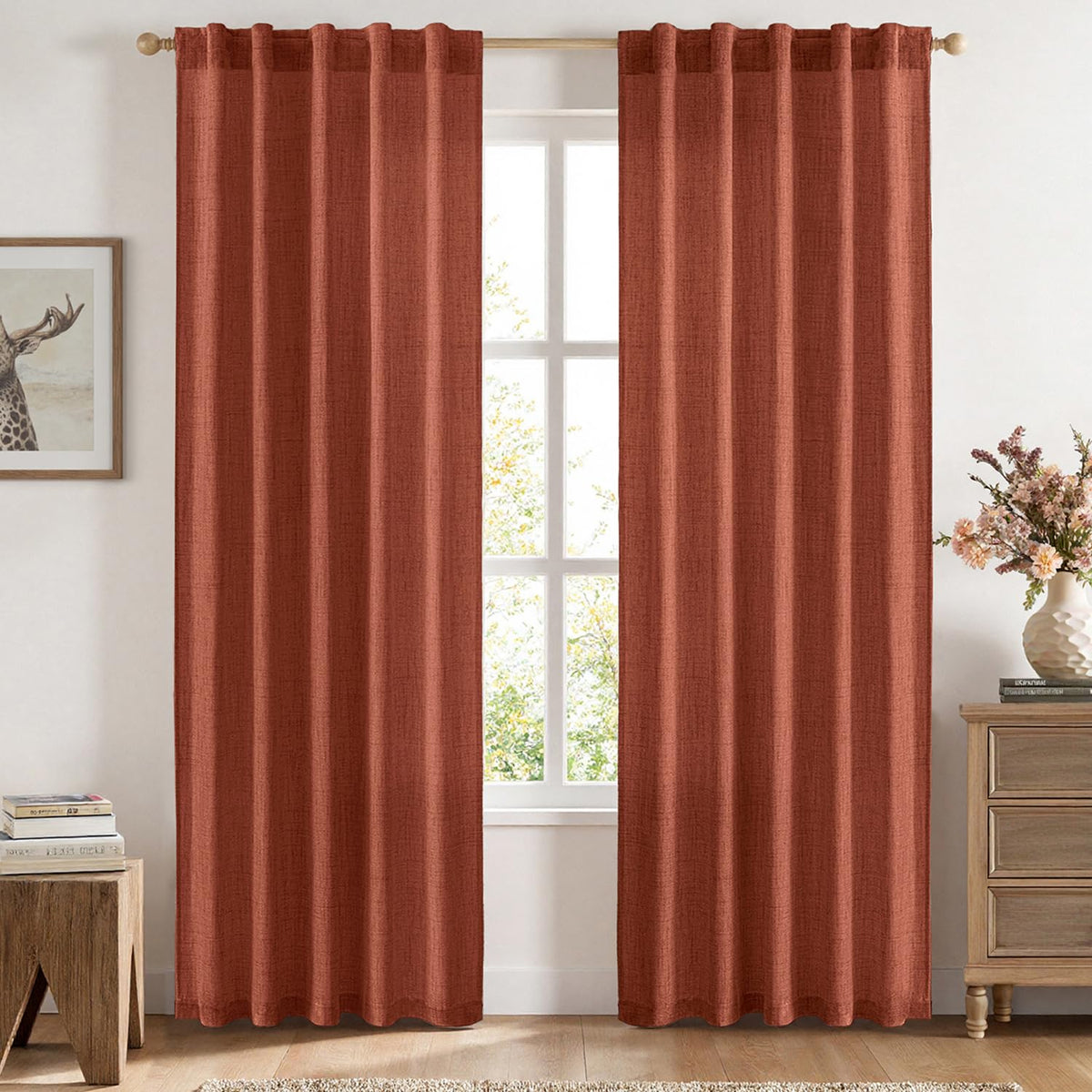 MIULEE 36 Inch Linen Textured Sheer Cafe Curtains Kitchen Window Tan Beige
