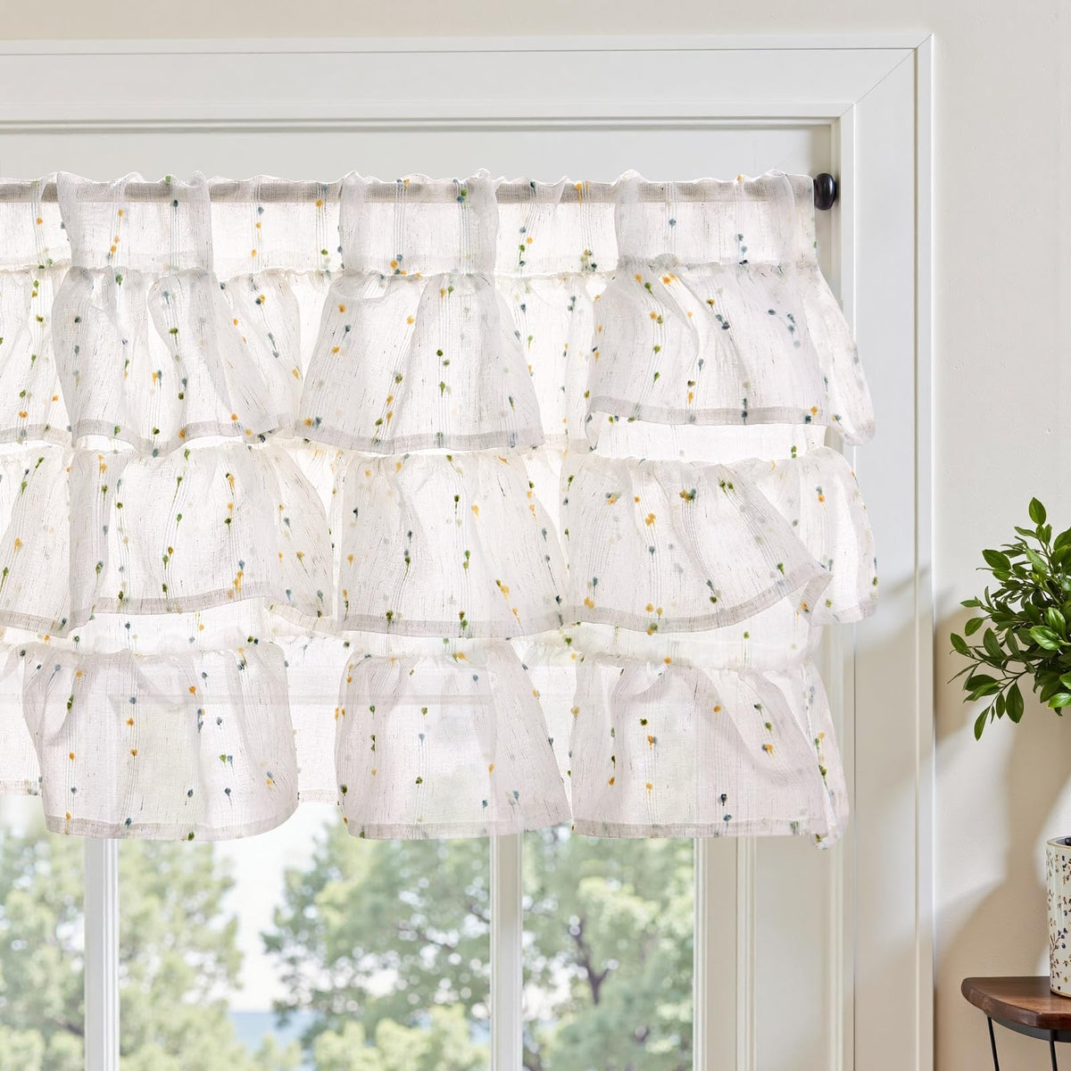jinchan Alisa Ruffled Floral Valance Curtain 18 Inch 1 Panel Taupe on Linen