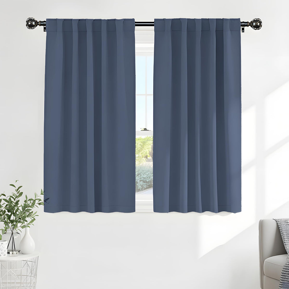 PONY DANCE Black Kitchen Blackout Curtains Over Sink, W 42 x L 45 inches